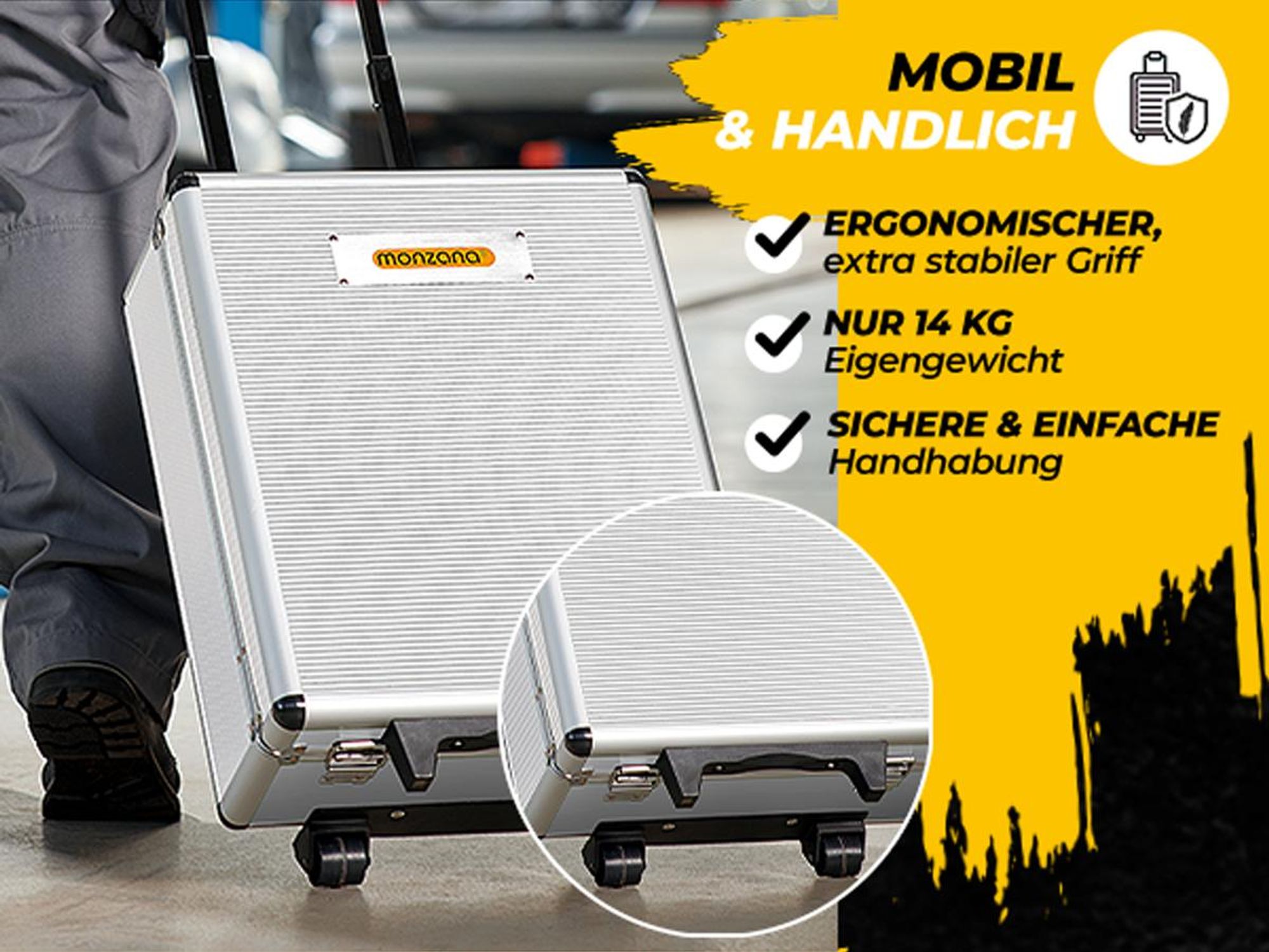MONZANA® 1050tlg Werkzeugtrolley CrV-Stahl Werkzeugkoffer Aluminiumkoffer mit Rollen Teleskopgriff Abschließbar Qualitätswerkzeug Werkzeugset Anthrazit