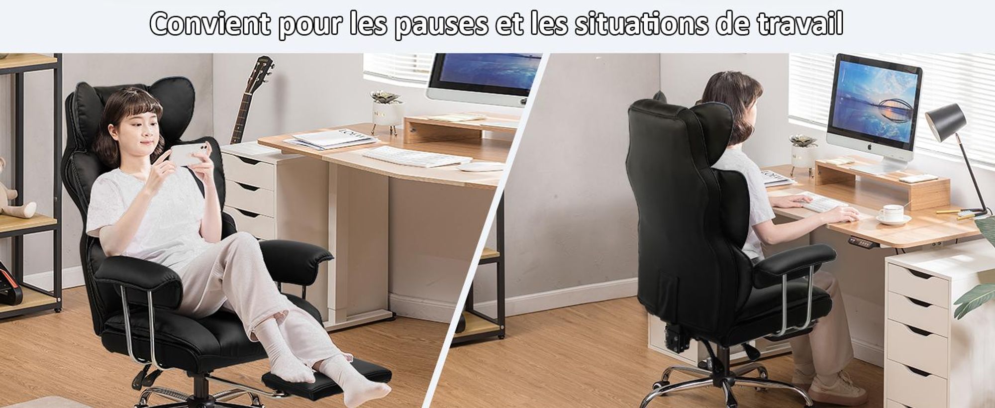 Chaise gamer GTPLAYER, Chaise gamer, Chaise de bureau ergonomique avec repose-pieds lombaires réglables et oreiller, Gaming Chair rembourrée, Fauteuil gamer