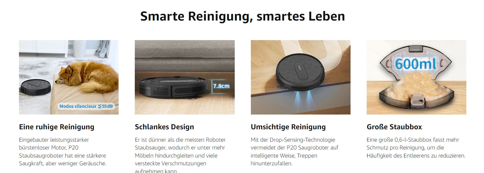 AIRROBO P20 Staubsauger Roboter 2800 Pa Starke Saugleistung Leiser Roboter-Staubsauger, Steuerung mit App/WiFi, 120 Minuten Laufzeit