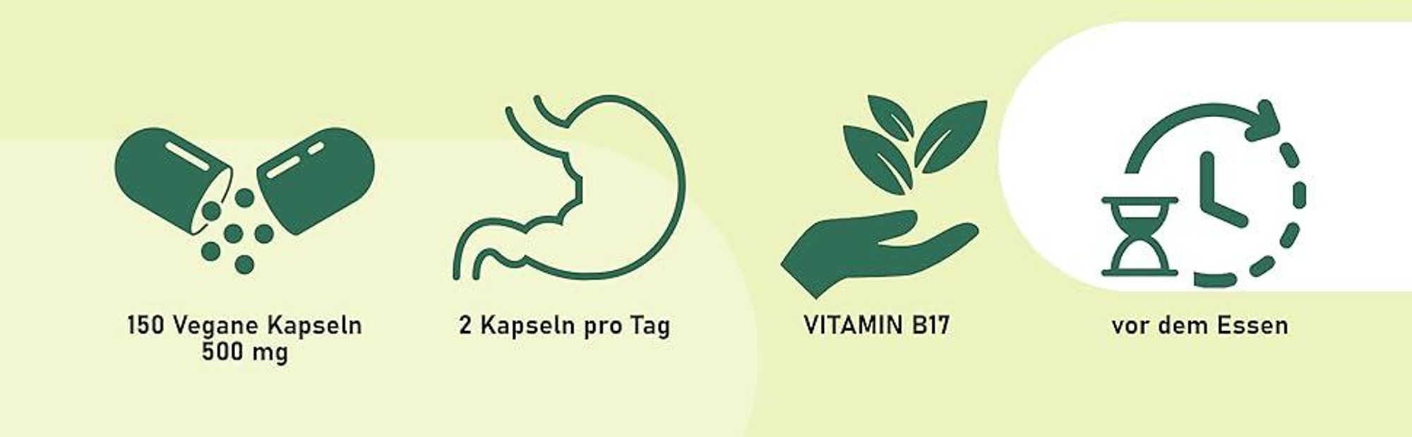 das stärkste Vitamin B17 I 1000mg I 150 vegane Kapseln I 2 vegane Kapseln pro Tag I B17 Vitamin Kapseln Hochdosiert in 2 Kapseln I Bittere Aprikosenkerne direkt aus der Natur I im Beutel