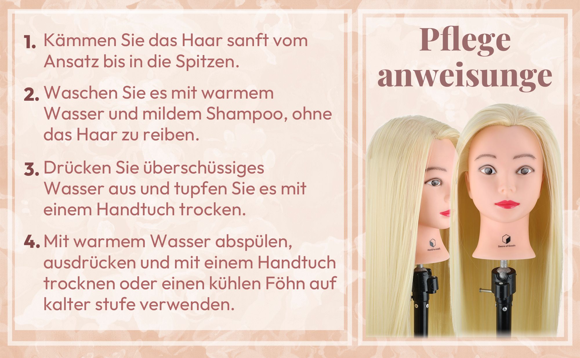 Desire of Goods Übungskopf Friseurkopf Weißblond – Tischklemme & Styling-Zubehör – Frisierkopf – Friseurskopf – 70 cm