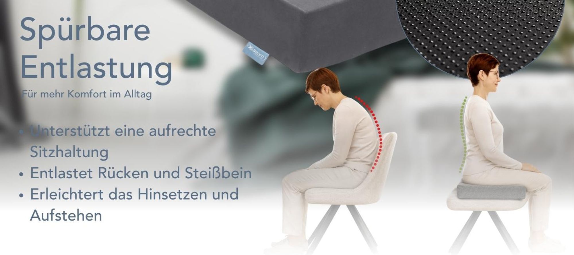 Formstabile Sitzerhöhung für Kinder und Erwachsene | Aufstehhilfe | Sitzkissen | 40 x 40 x 10cm | XDREAM