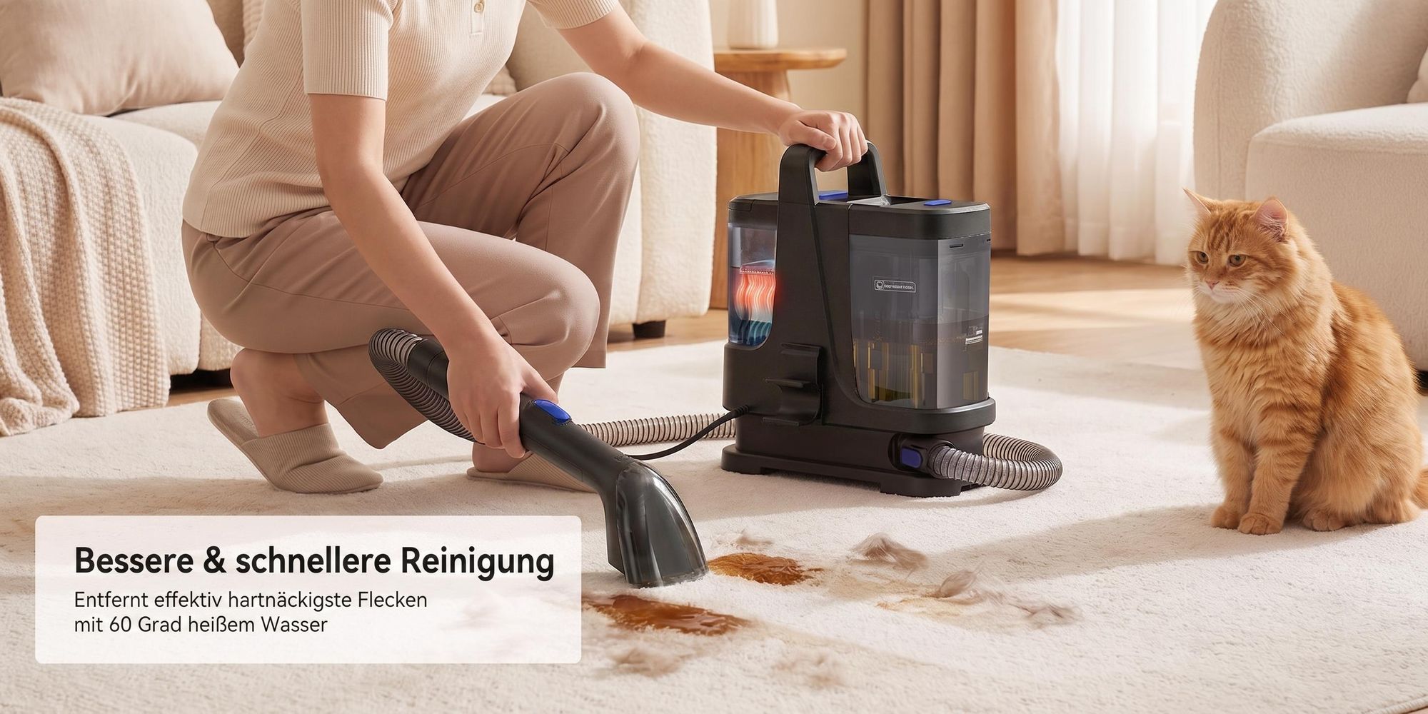 Lubluelu V9 Polsterreinigungsgerät Waschsauger mit Dampffunktion, 60 °C Warmwasser, 16500Pa, 1250W Nasssaugerfür Sofa Auto Teppiche Selbstreinigung