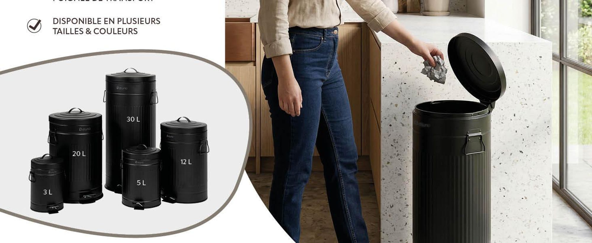 Poubelles dans différents espaces de vie