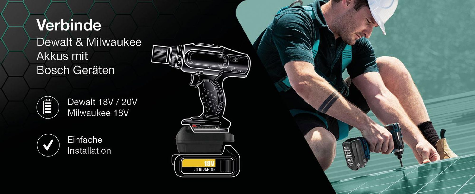 Akku-Adapter Kompatibel für DeWalt / Milwaukee 18V-20V Konverter Kompatibel mit Bosch 18V Li-ion GBA Professional Werkzeuge DM18BS