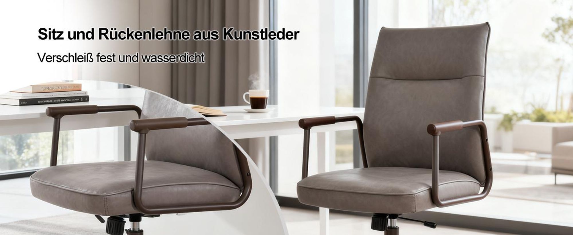 Duhome Schreibtischstuhl Ergonomisch Drehbar Bürostuhl Höhenverstellbar mit Armlehnen Drehstuhl mit Rollen für Büro Arbeitszimmer Office, Grau
