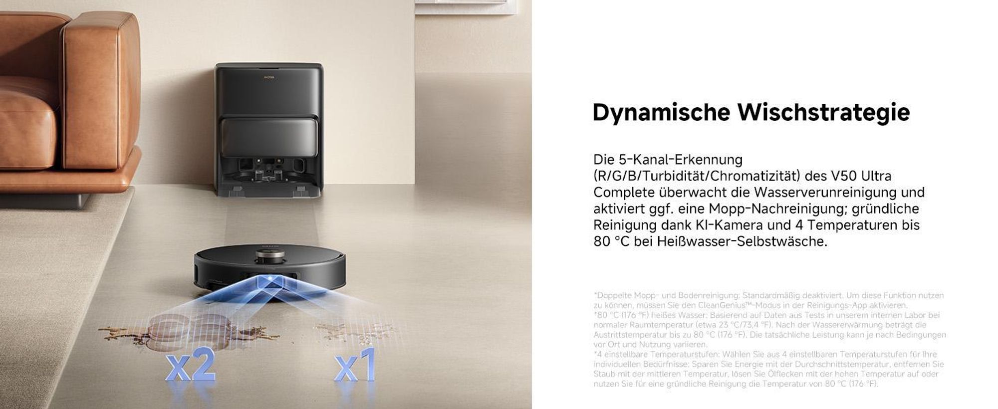 MOVA V50 Ultra Saug- & Wischroboter mit 24.000 Pa, Auto-Entleerung, Warmwasser-DuoSolution, FlexiRise-Navigation, Schwarz