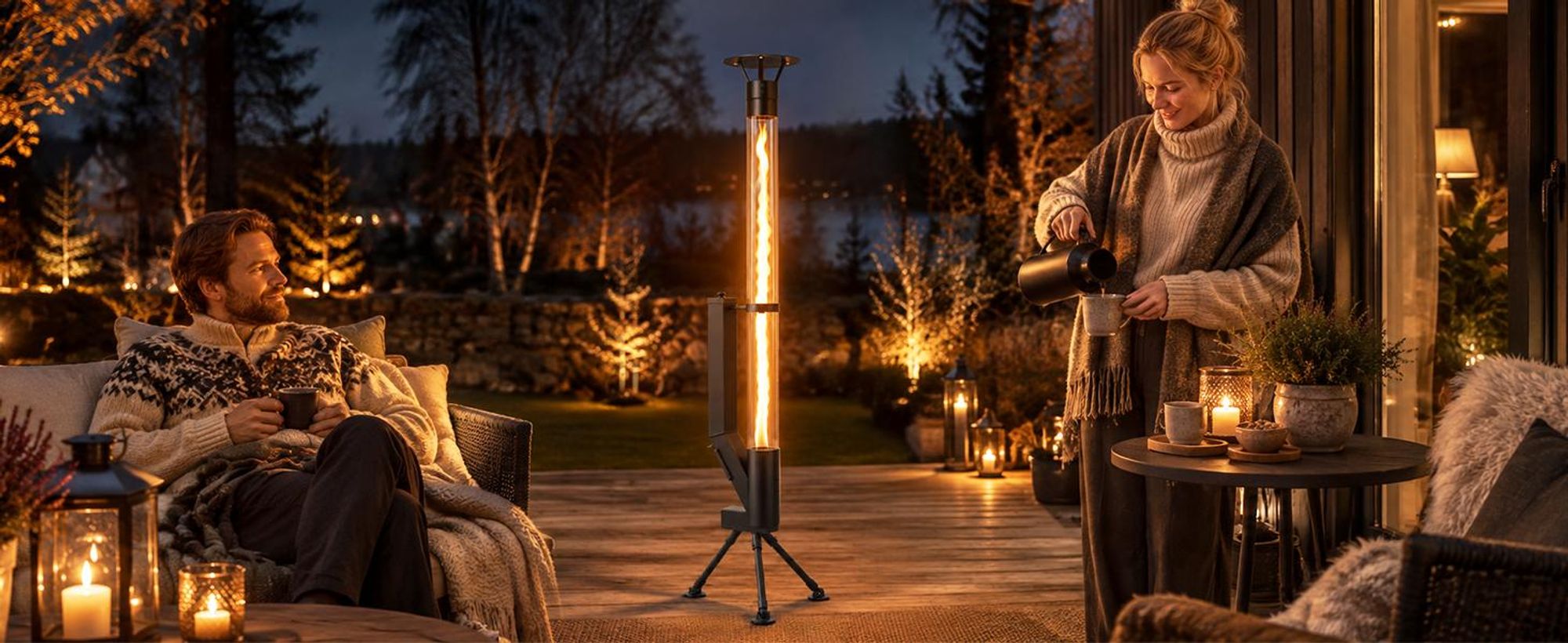 ZMH Stufa a pellet autoportante 6KW nero 167cm tubo vetro camino giardino base cilindrica fiamma regolabile riscaldatore terrazzo durata combustione