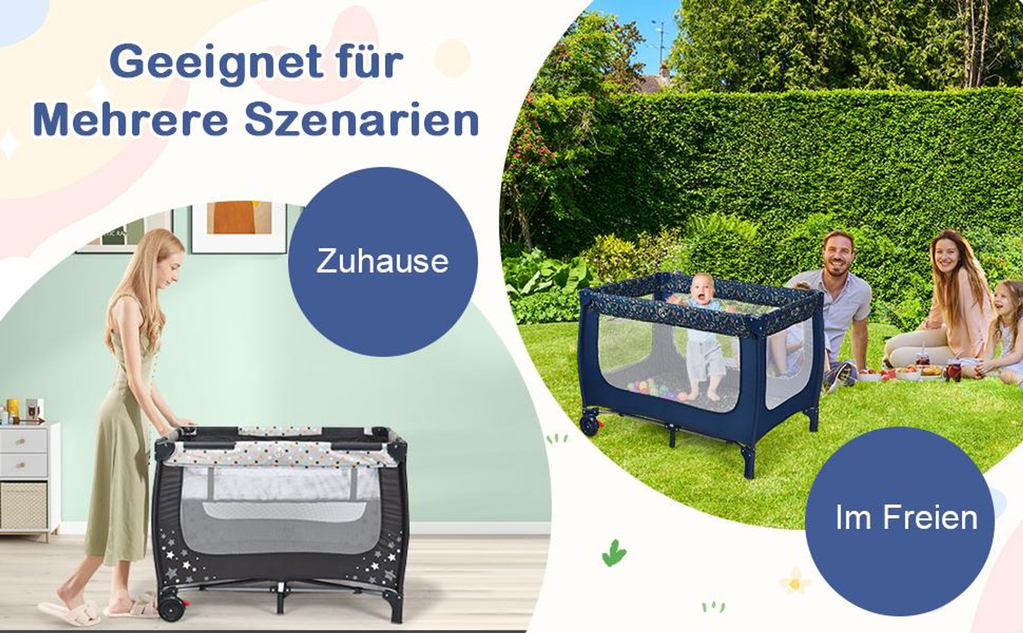 COSTWAY 2 in 1 Reisebett & Laufstall klappbar, 120 x 60cm Kinderbett, 2 Ebenen Babybett mit Matratze und Tragetasche (Grau)
