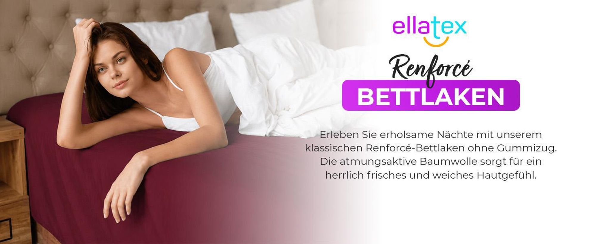 EllaTex Renforcé Bettlaken ohne Gummizug 160x200 Baumwolle – atmungsaktives Betttuch & Haustuch, Farbe: Creme