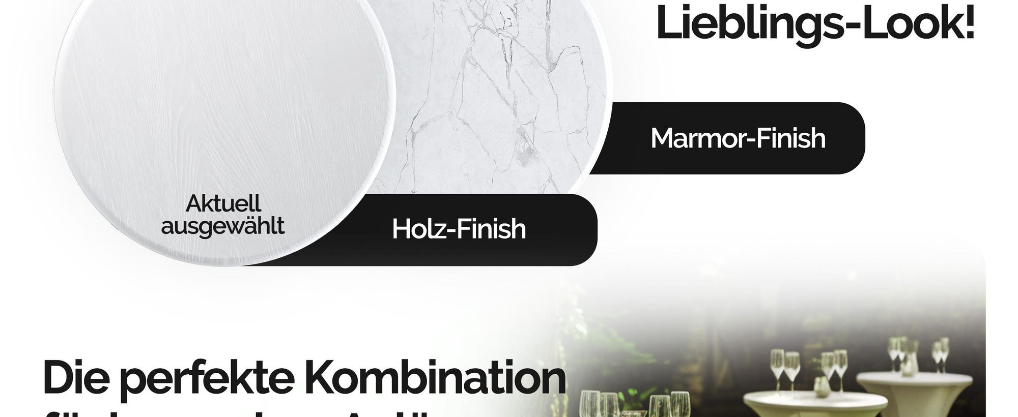 Klappbarer runder Stehtisch Ø 60cm, Höhe 110,5cm, weiß Holzoptik, rutschfeste Standfüße