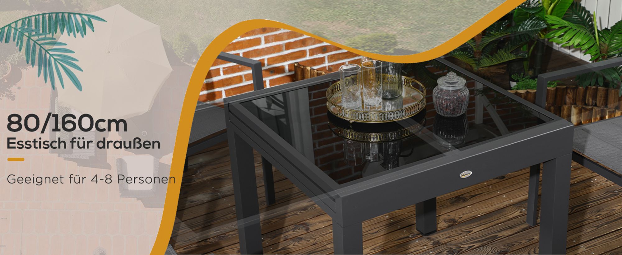 Outsunny Gartentisch Esstisch für Garten mit Klappbarer Tischplatte, Schwarz