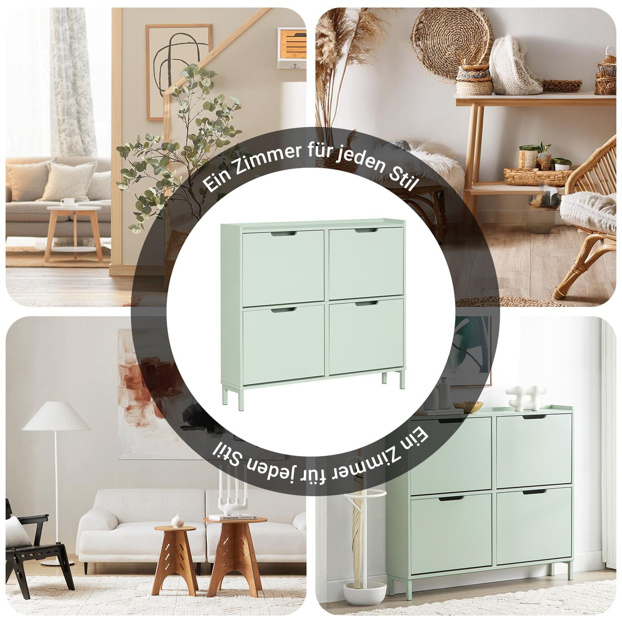 SoBuy schmaler Schuhschrank 19 cm tief mit 4 Klappen platzsparender Schuhkipper für Flur & Garderobe, Schuhregal für kleine Wohnungen FSR100-GR