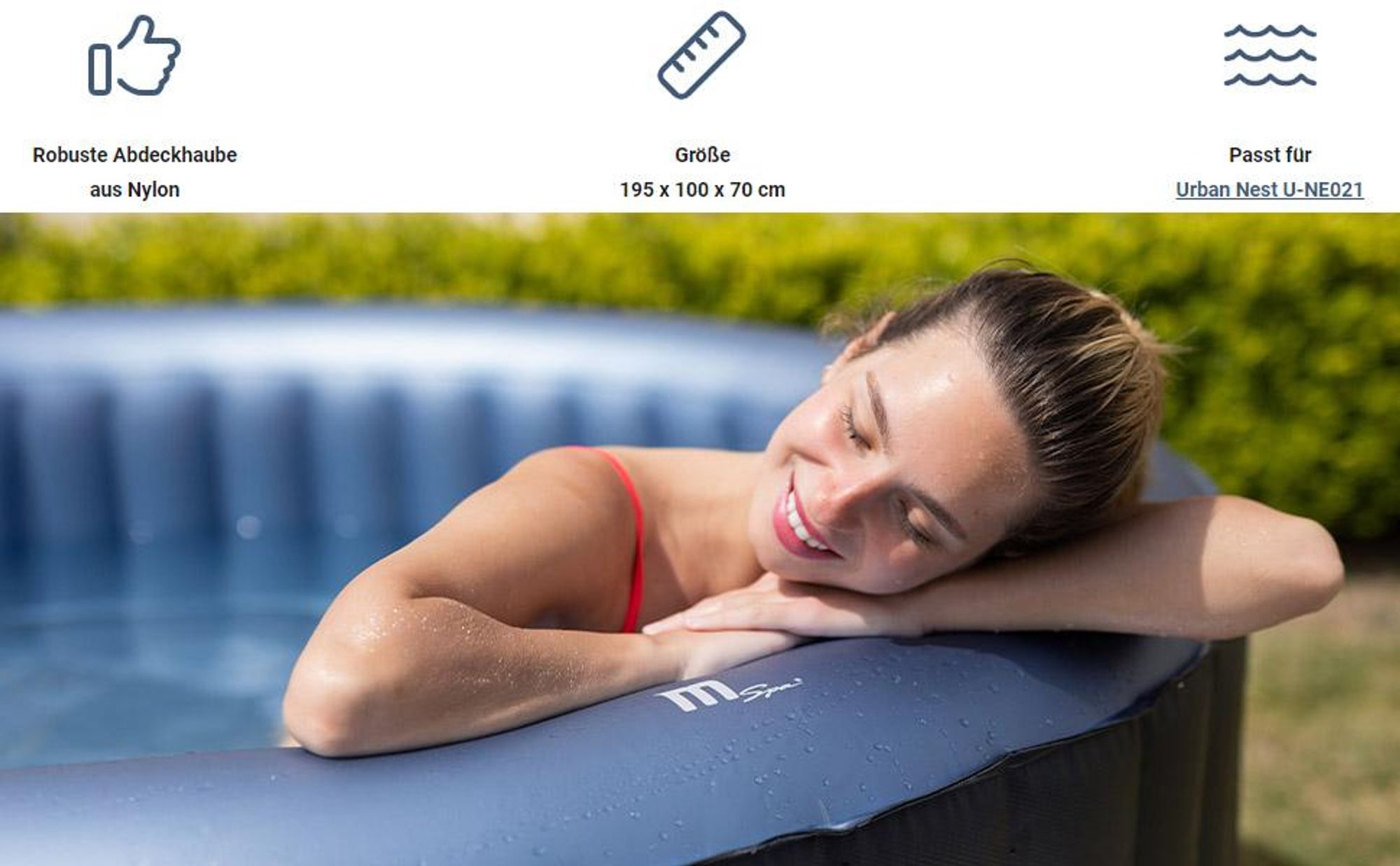 Mspa Whirlpool Abdeckung | 195x100x70cm - Abdeckhaube für 2 Personen Pool - Cover - Schutzhülle - Abdeckplane - Robust - Wärmespeicher - Nylon (Weiß)