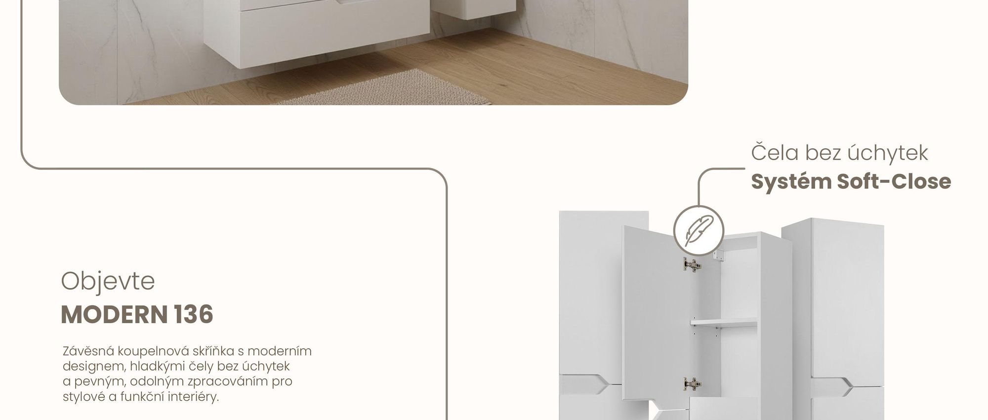RODAN | Vysoká Skříň do Koupelny - Bílá - 136 cm - MODERN - Úzká Koupelnová Skříňka - Závěsné - MDF čela