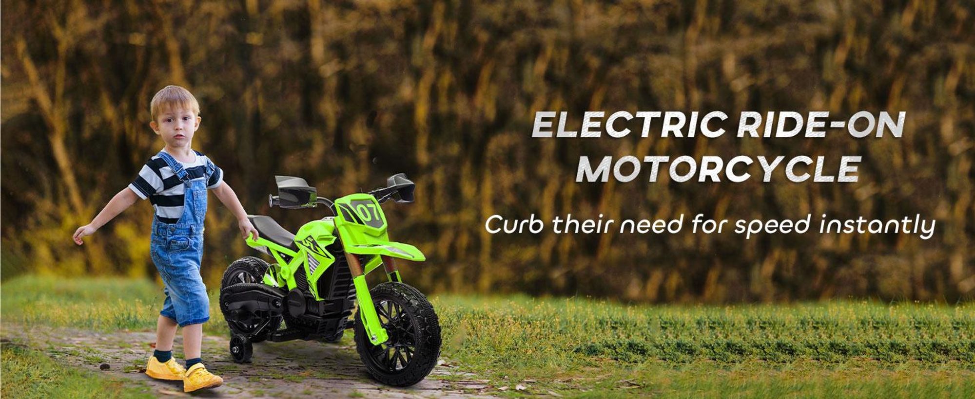 AIYAPLAY Elektryczny motocykl dziecięcy Elektryczny motocykl z klaksonem, elektryczny motocykl dziecięcy 3 km/h z 2 kółkami bocznymi dla dzieci w wieku 3-8 lat, zielony