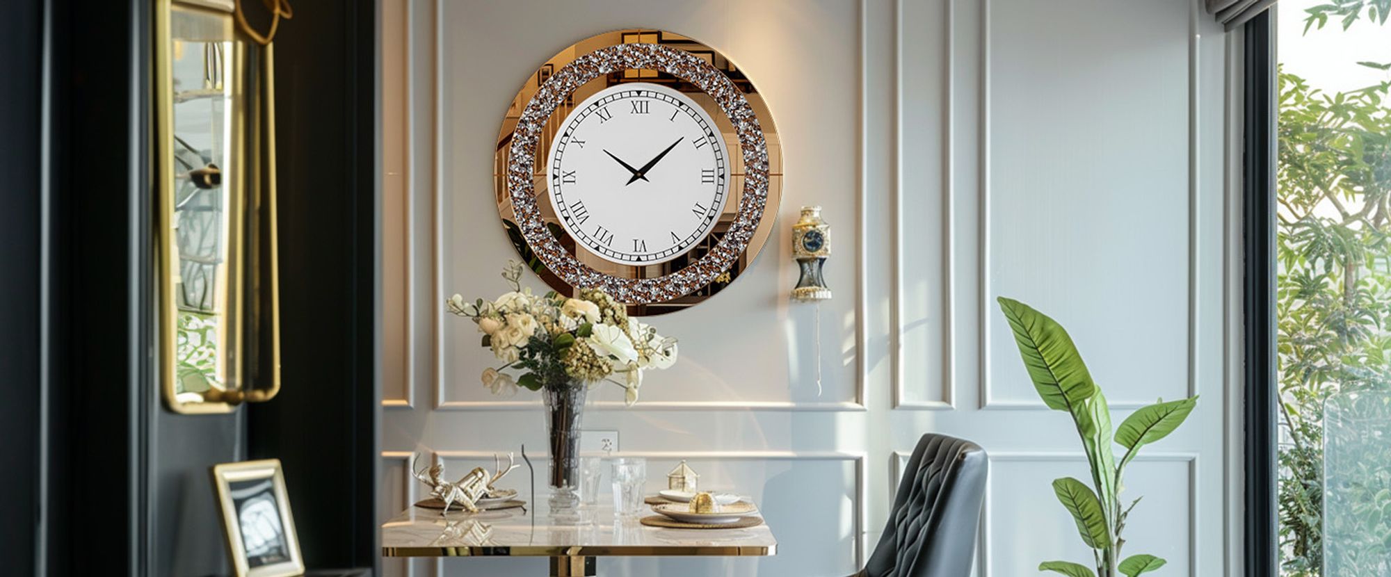 WISFOR Wanduhr 60 cm, rund Dekouhr, Atmosphera Küchenuhr Wohnzimmer Bürouhr, Leise Römischen Ziffernr, Glas, Braun