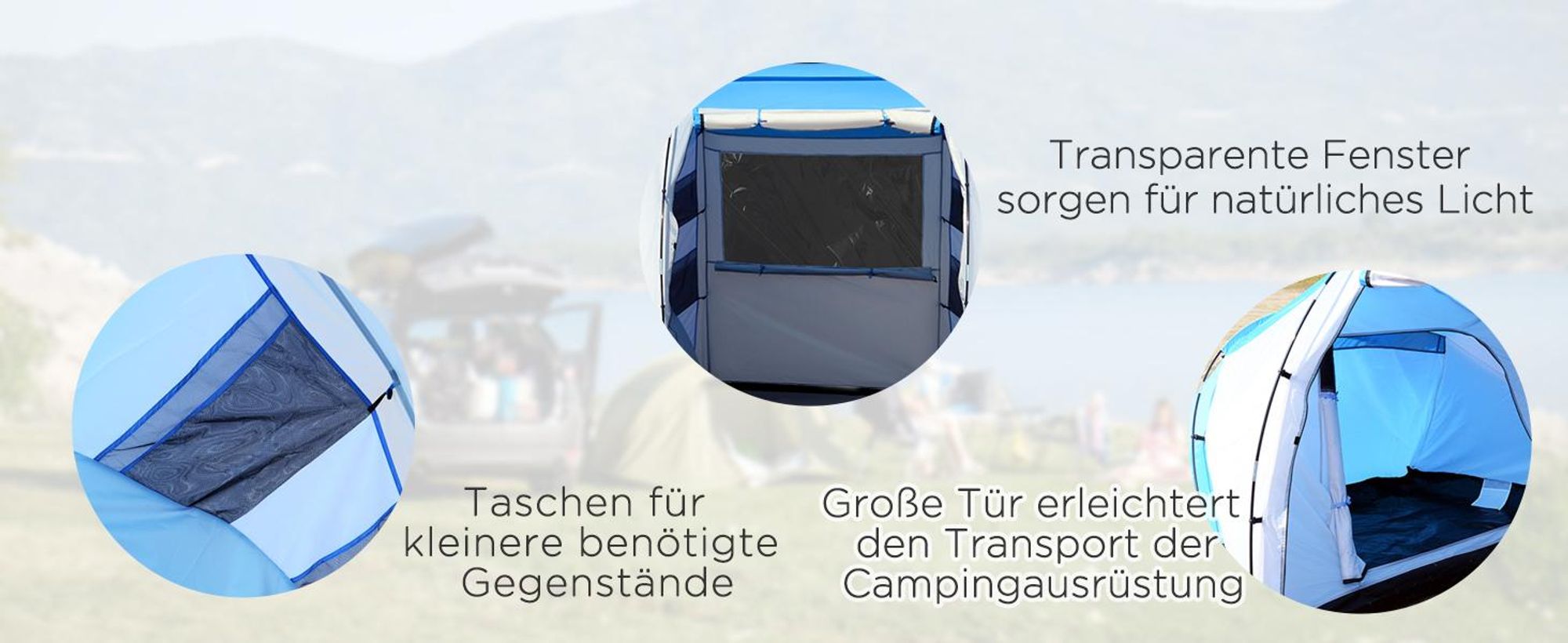 Outsunny Campingzelt Familienzelt mit 2 Schlafkabinen 4 Personen Blau