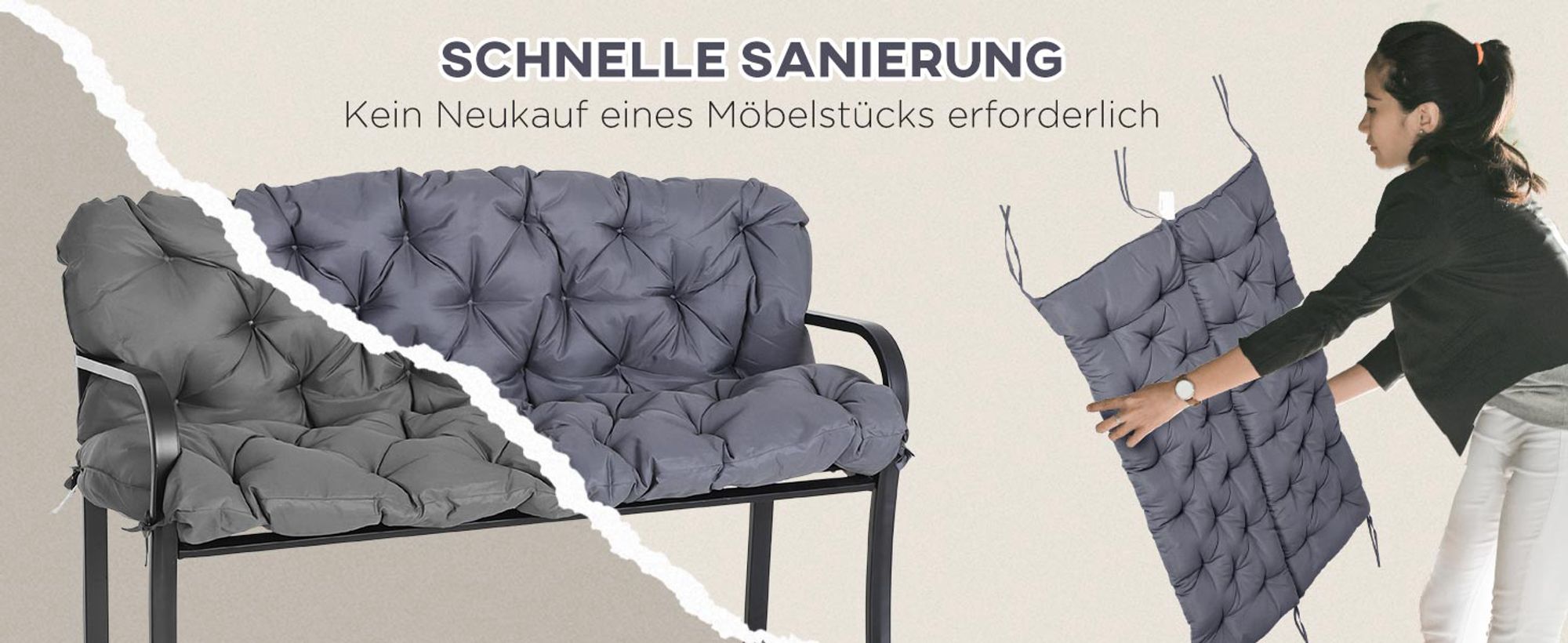 Outsunny Bankauflage Sitzkissen Rückenkissen für Sitzbank 150x98x8 cm