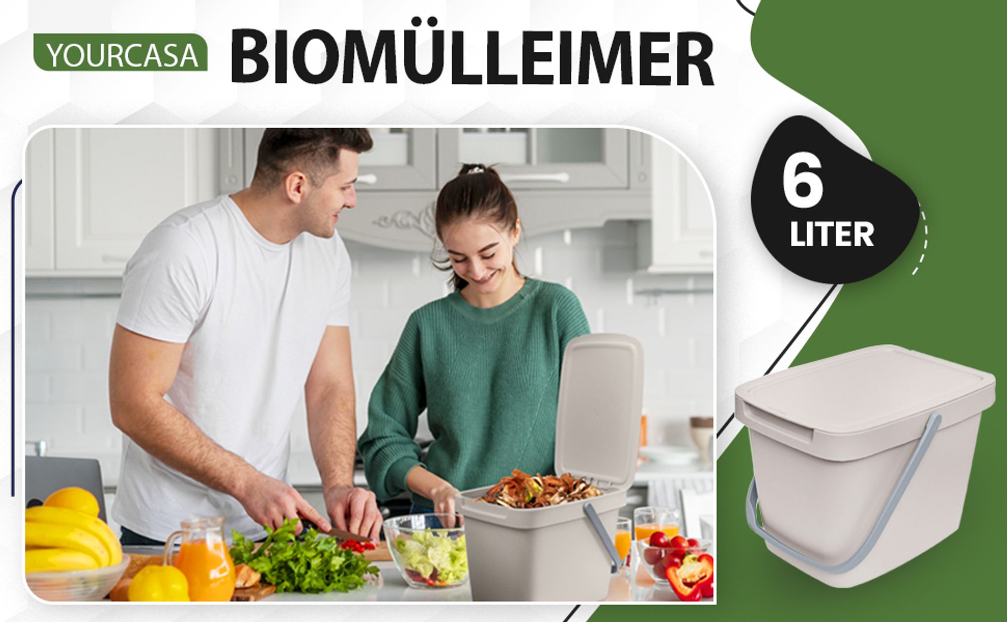 YourCasa® Biomülleimer Küche - 6L mit Deckel und Wandaufhängung Blau