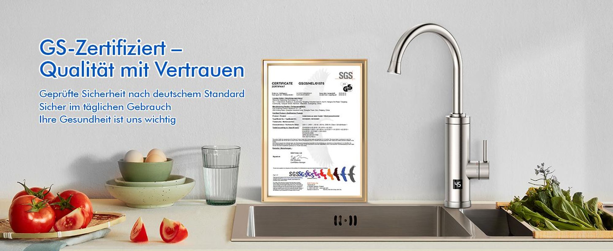 Homelody Elektrischer Wasserhahn mit Durchlauferhitzer, 230V 3300W Elektrischer Küchenarmatur mit LED Temperaturanzeige 360° Drehung SUS304 Edelstahl