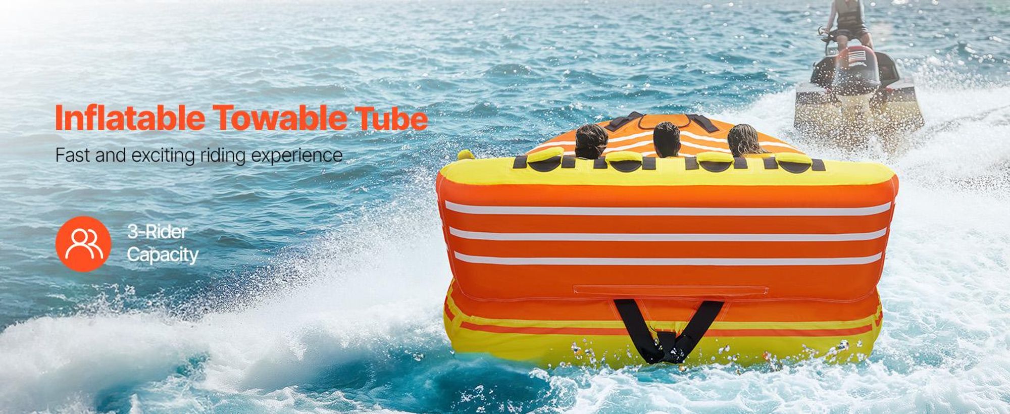 VEVOR Fun Tube Set zum Bootfahren, Aufblasbare Schleppboote für 1–3 Personen, 231 kg Wassersport-Schleppschlauch zum Ziehen von Booten – mit Haltegriffen, Schlepppunkten und Sicherheitsventil
