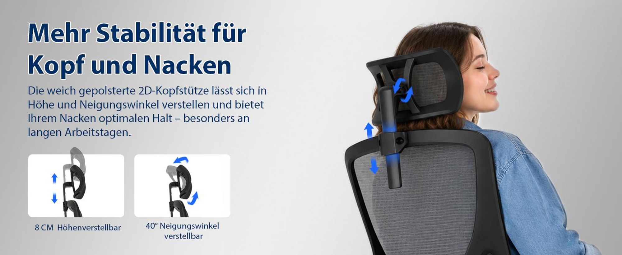 Bürostuhl, Ergonomischer Bürostuhl, Schreibtischstuhl mit Kopfstütze, Große Armlehnen Bürostuhl, Drehstuhl, Chefsessel, Belastbarkeit 200kg
