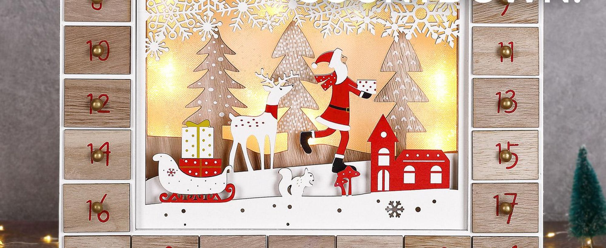SPIELWERK® Adventskalender zum selbst Befüllen Nachhaltig LED warmweiß 24 Türchen Weihnachtskalender DIY Holz Kinder Wiederverwendbar Winterlandschaft