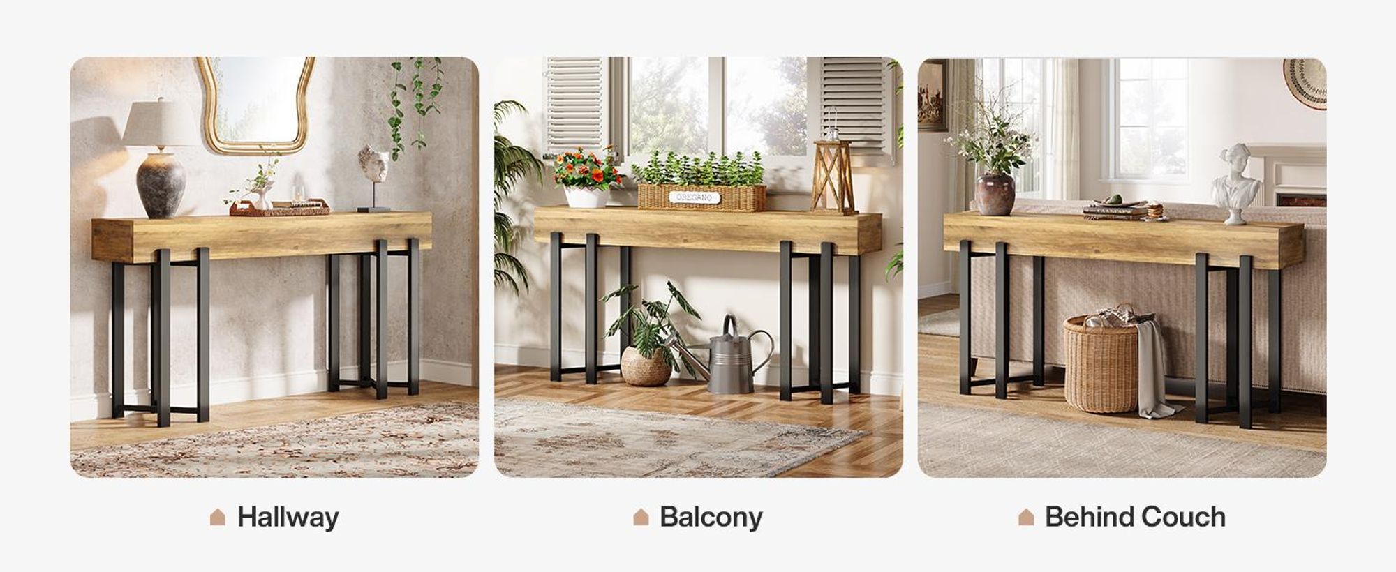 Tribesigns Schmaler Konsolentisch 160 cm, im Landhausstil - Platzsparend für Diele, Flur & Wohnzimmer, als Couchtisch mit robustem Metallgestell