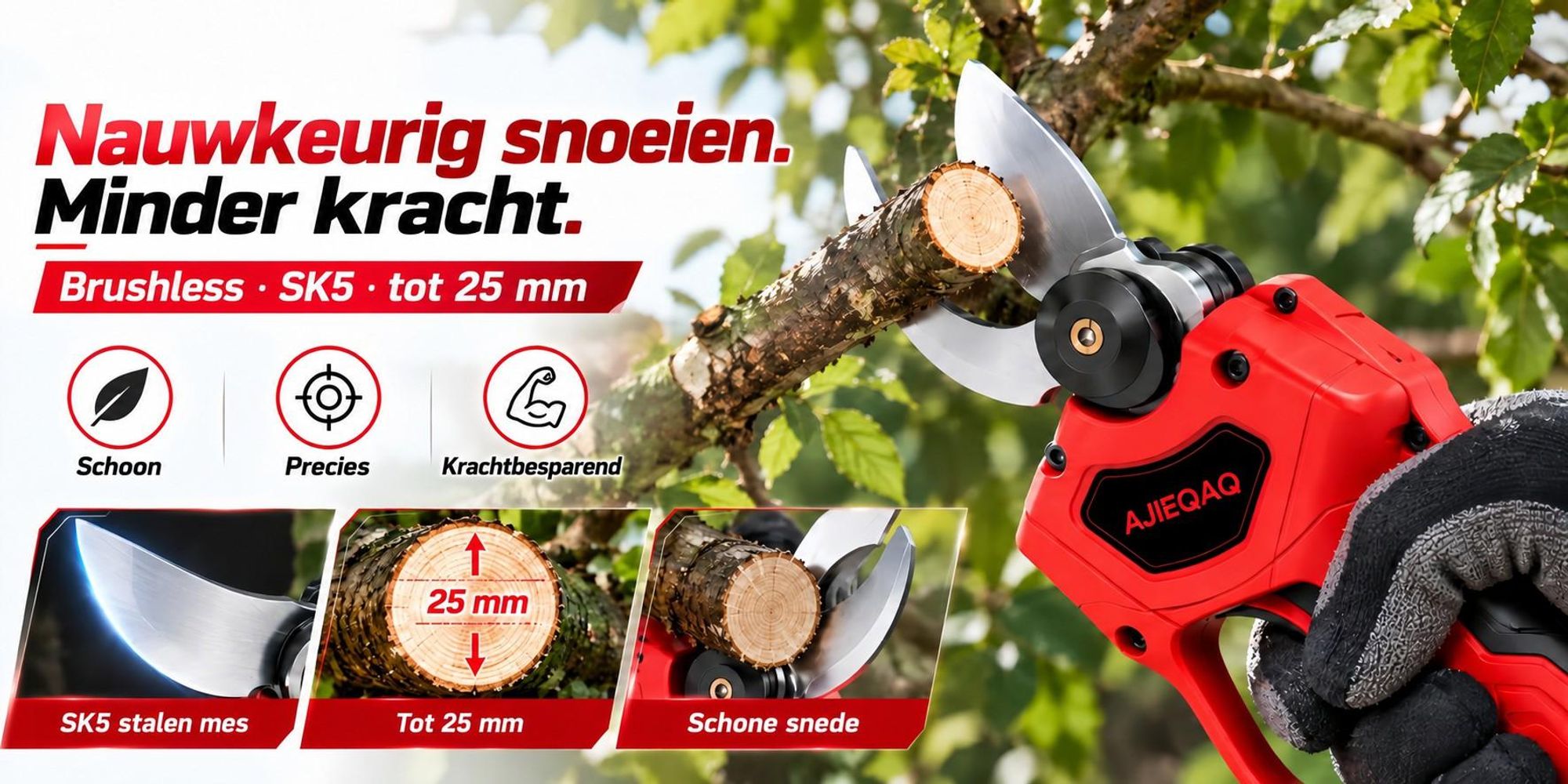 2-in-1 Accu snoeischaar & mini kettingzaag 21V Brushless, accu takkenschaar 25 mm SK5, 6 inch accu kettingzaag, 2×2,0Ah accu’s