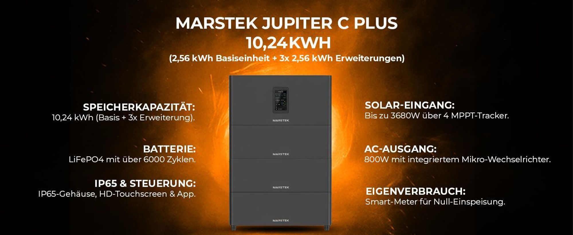 SUNNIVA® 4000W Balkonkraftwerk mit 10,24 kWh Speicher MARSTEK Jupiter C + Plus, 8x500W BIFAZIAL FULLBLACK komplett Steckdose, Solaranlage Solarspeicher