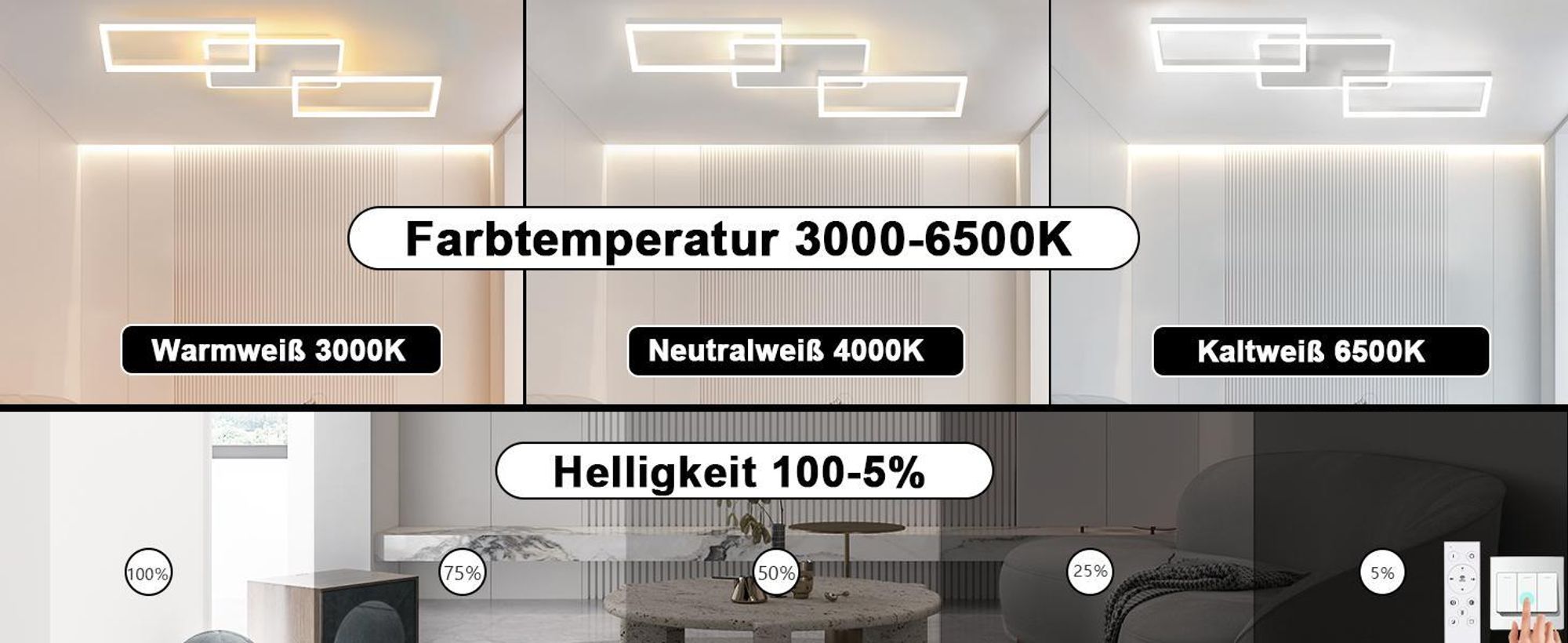 ZMH LED Deckenleuchte Deckenlampe 80CM Wohnzimmer Dimmbar mit Fernbedienung 63W Weiß Schlafzimmerlampe für Schlafzimmer Küche Esszimmer Büro