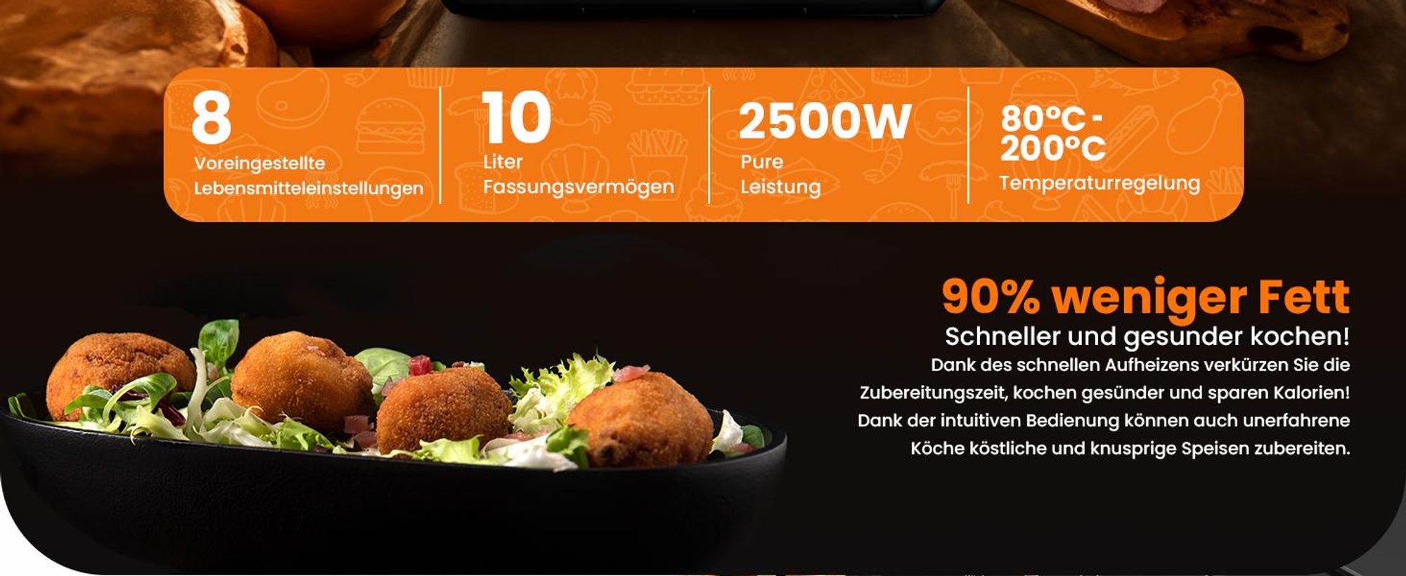 Extralink Air Fryer Dual Basket 10 l Heißluftfritteuse 2500 W mit 2 Körben und Touchdisplay