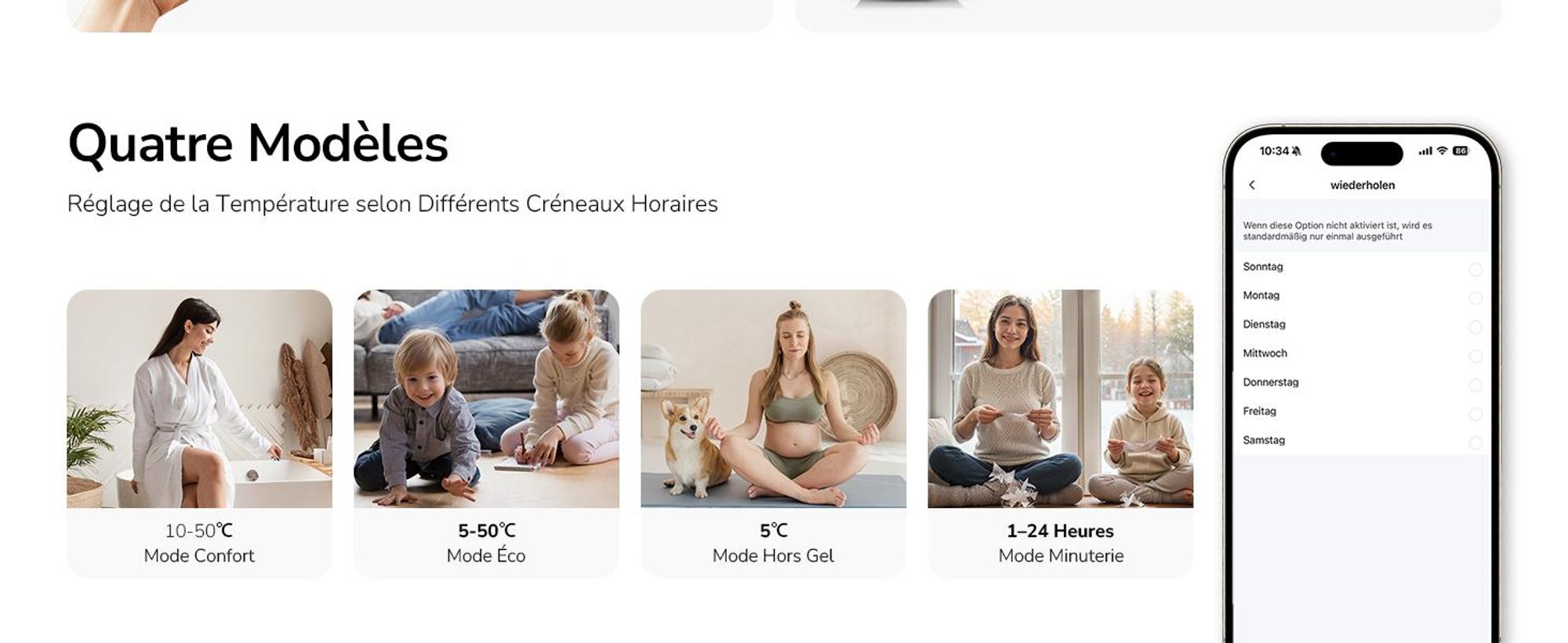 Radiateur convecteur EMKE 2000 W avec WiFi et application, radiateur électrique à économie d'énergie, chauffage mural et appareil sur pied avec roulettes, minuterie 24/7, blanc