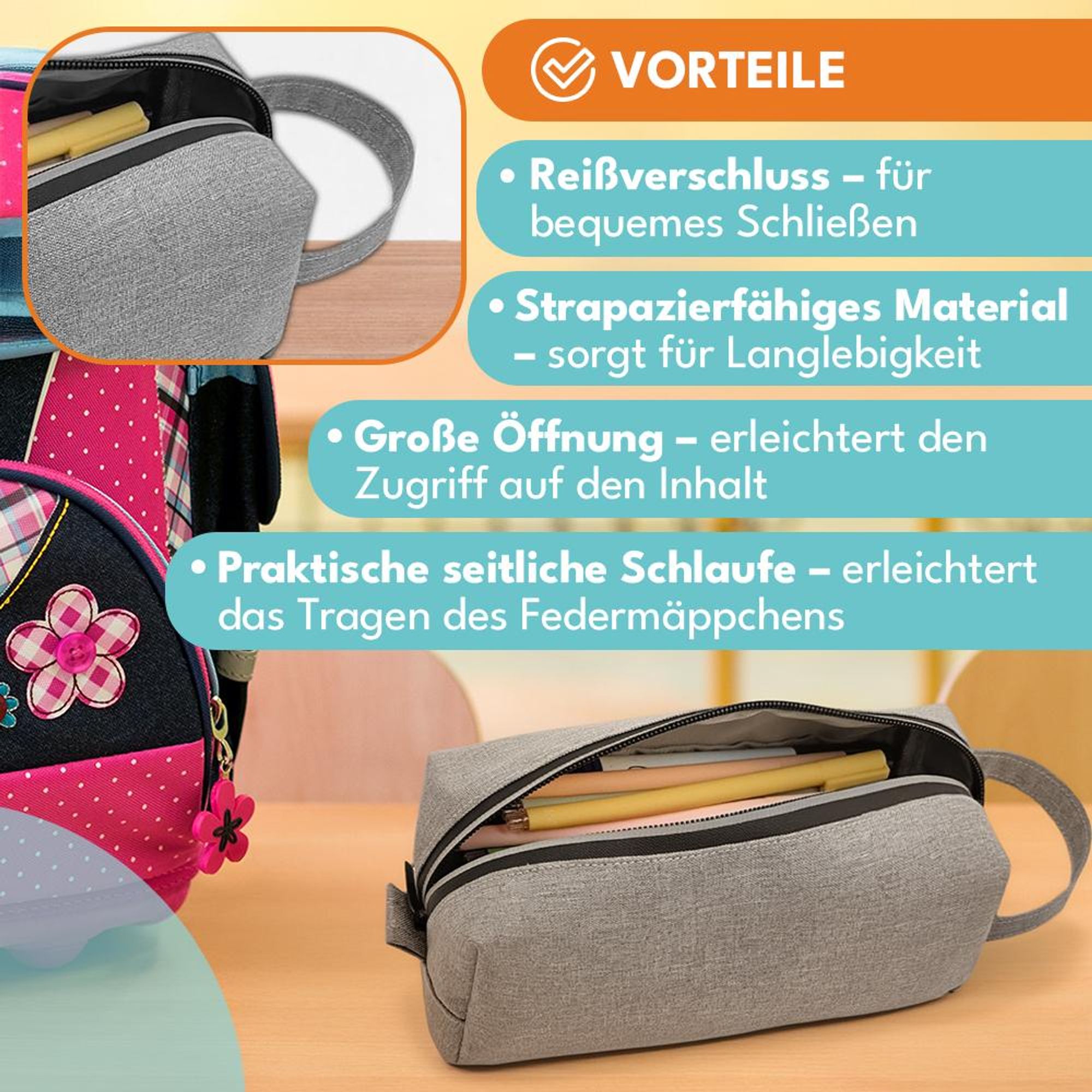 KRUMAD Federmäppchen Schule, Robuste Schlamppermäppchen aus Stoff, Vielseitiges Etui für Stifte oder Schrein, Leicht & Wasserabweisend, Grau