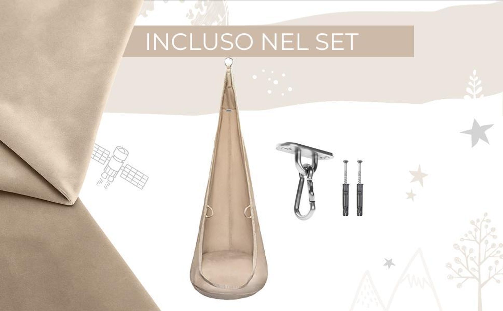 MAMOI® Sedia sospesa per bambini in velluto – bozzolo sospeso & tana Cocoon per bambini, sacco sospeso con cuscino e gancio, altalena per bambini
