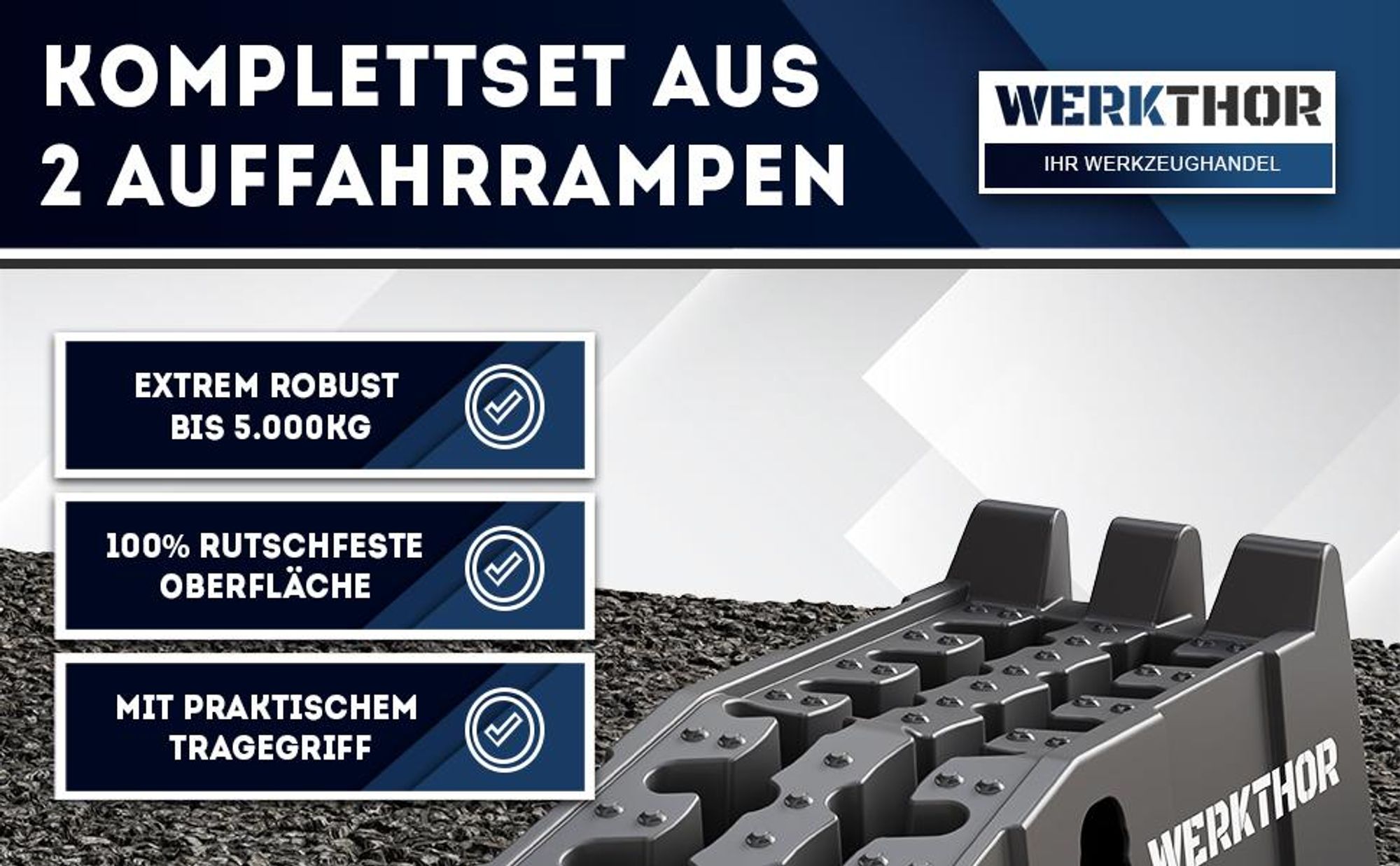 WERKTHOR KFZ Auffahrrampe PKW - [2er Set] Auffahrrampen für maximalen Halt [<5t] - Hochbelastbare Rampe Auto - 2x Auto Rampen