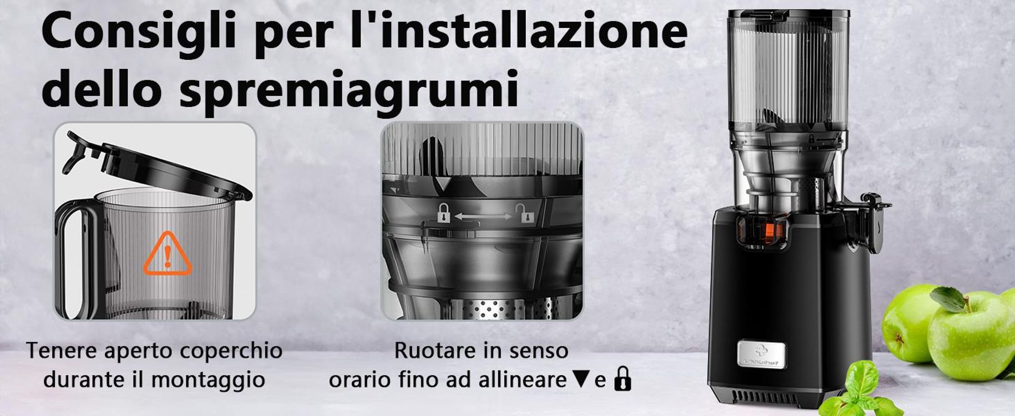 Estrattore di succo lento LINKChef SJ-052-EU-BL, adatto per frutta e verdura, dotato di triplo sistema di filtrazione, facile da pulire - Nero
