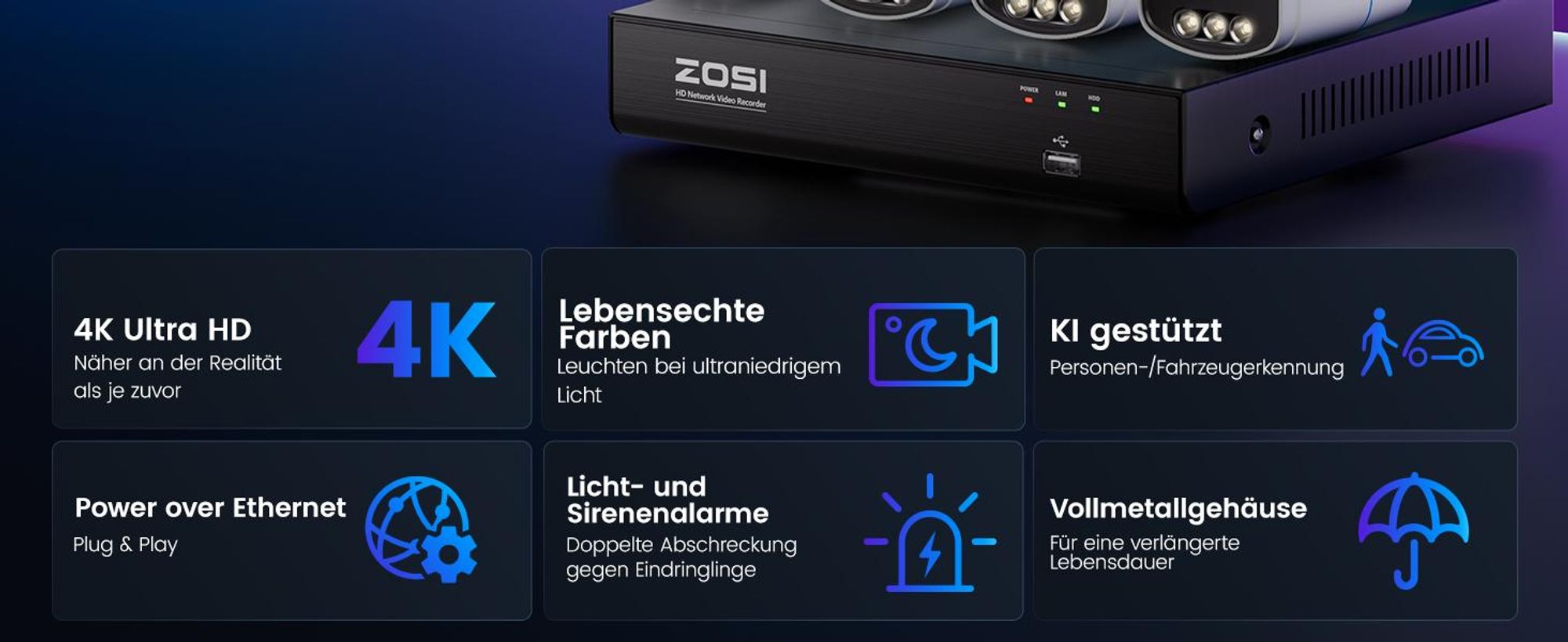 Echt-Vollfarbnachtsicht:  Keine zusätzliche Beleuchtung erforderlich, Farbbilder unter Sternenlicht!