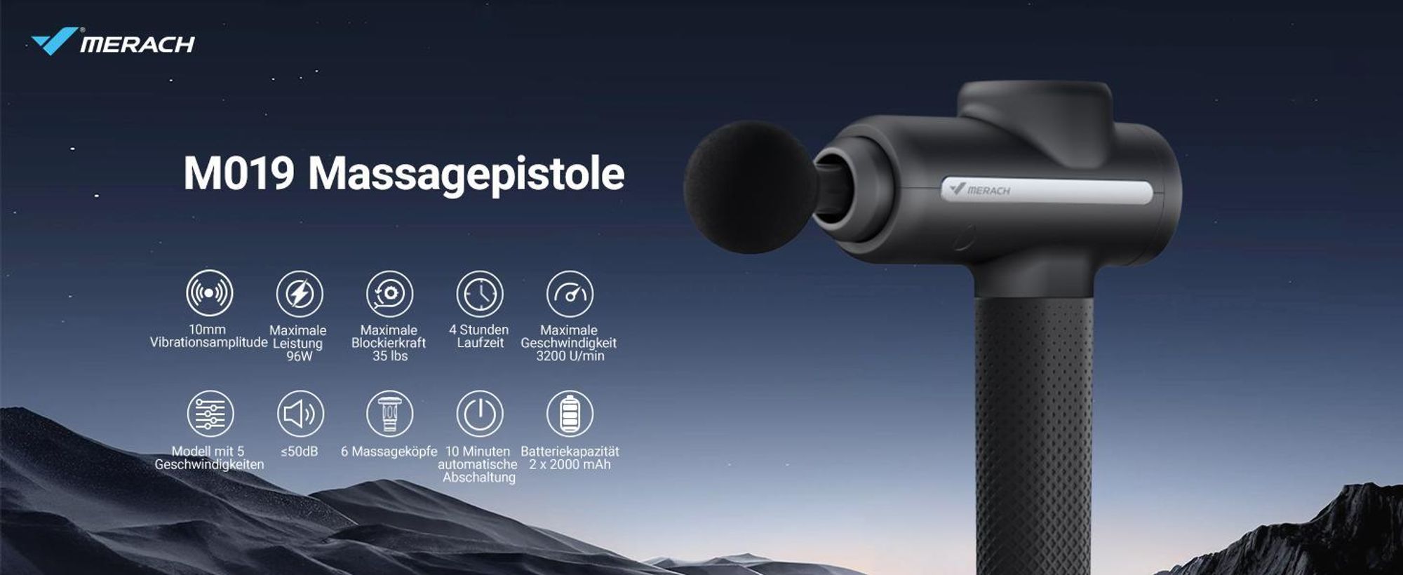Massagegerät – Kraftvolle Massagepistole mit 6 Aufsätzen, 5 Stufen, Massage-Gun für Körper, Rücken & Schulter, Geschenke für Entspannung