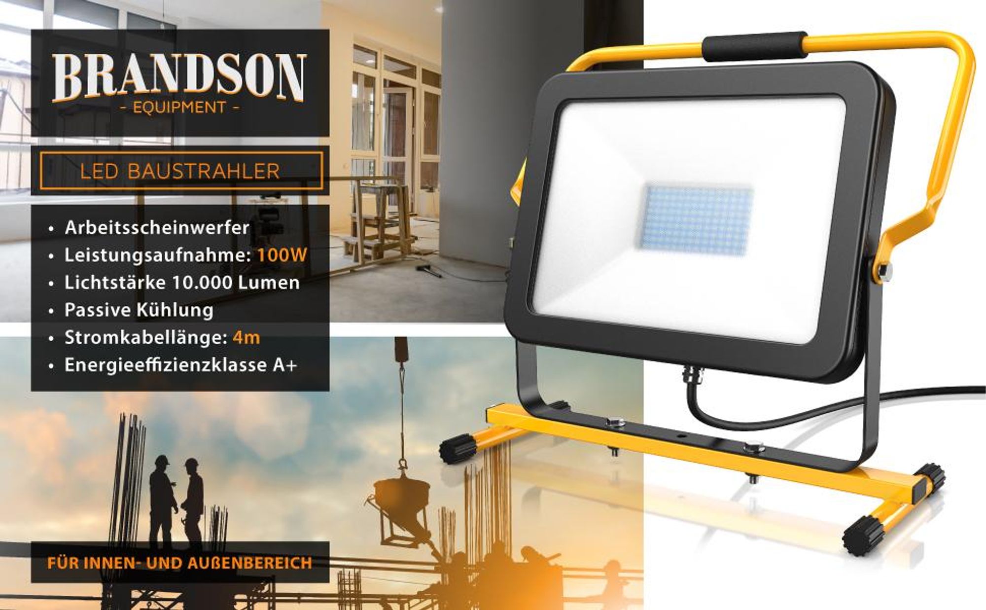 Brandson LED Baustrahler 100 W, Übersicht mit 10.000 Lumen