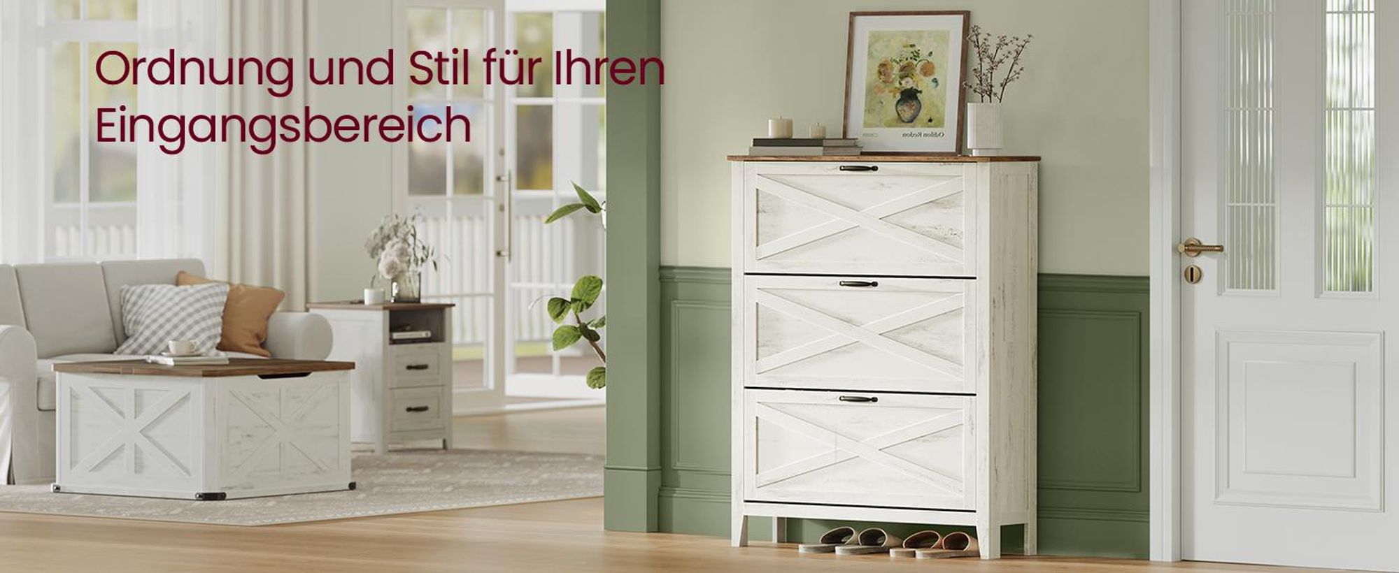 VASAGLE LIRY Kollektion - Schuhschrank 3 Klappen, Schuhkipper, freistehendes schmales Schuhregal