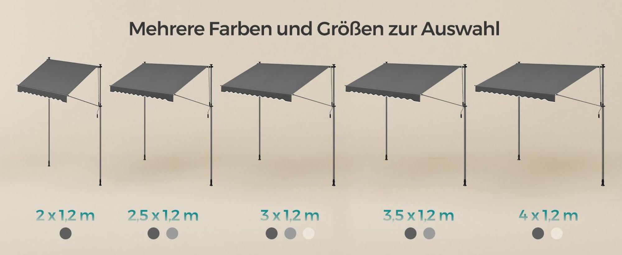 SONGMICS Klemmmarkise, Balkonmarkise, höhenverstellbar, mit Handkurbel