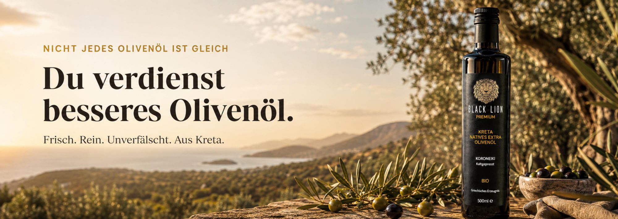 Black Lion Premium Olivenöl aus Kreta – naturrein, kaltgepresst und unverfälscht