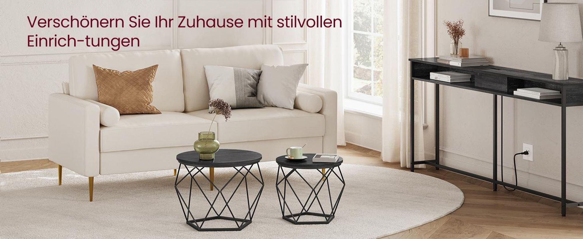 VASAGLE Beistelltisch, 2er Set, abnehmbare Tischplatte, tintenschwarz