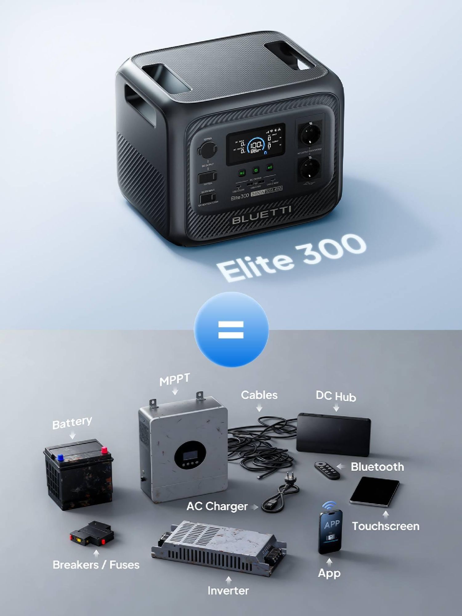 BLUETTI Elite 300 Solargenerator mit 350W Solarpanel, 3014,4 Wh LiFePO4 Backup mit 2400W AC Ausgängen, 3kWh Powerstation für Zuhause & Wohnmobil