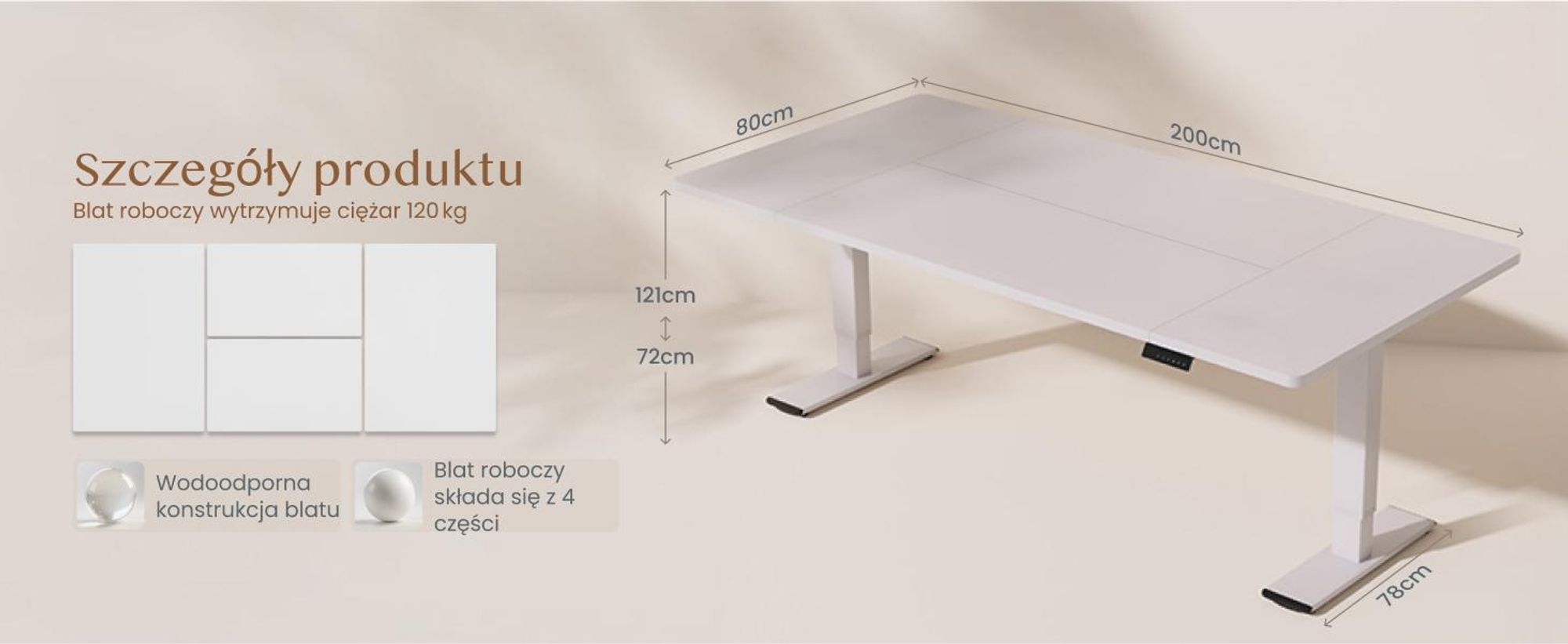 FLEXISPOT QB2 – biurko z regulacją wysokości, elektryczne, 200 x 80 cm, z listwą zasilającą, 2 MOCNE SILNIKI, nośność 120 kg, 4 pozycje zapamiętane (białe)