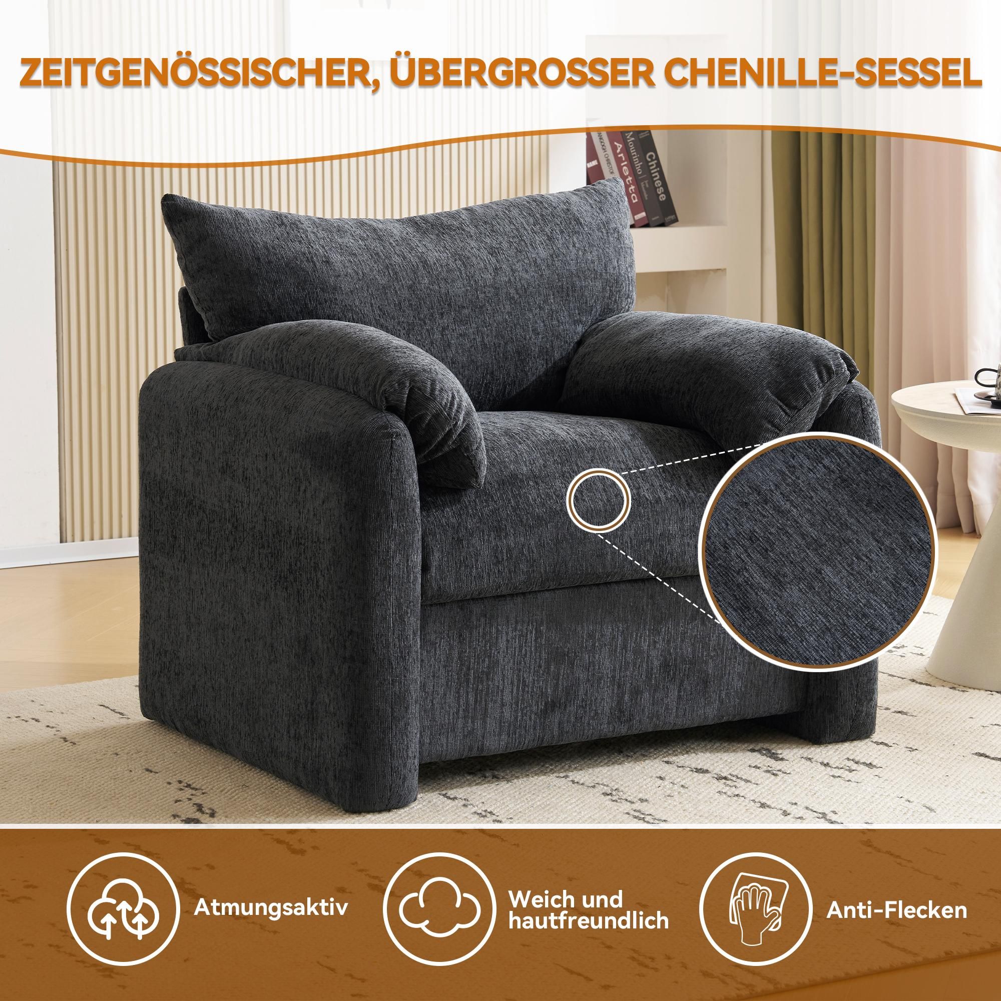 Merax Einzelsessel mit hochelastischer Polsterung, Übergrößer Einzelsofa mit Armlehnenkissen,Freizeitstuhl für Wohnzimmer und Schlafzimmer