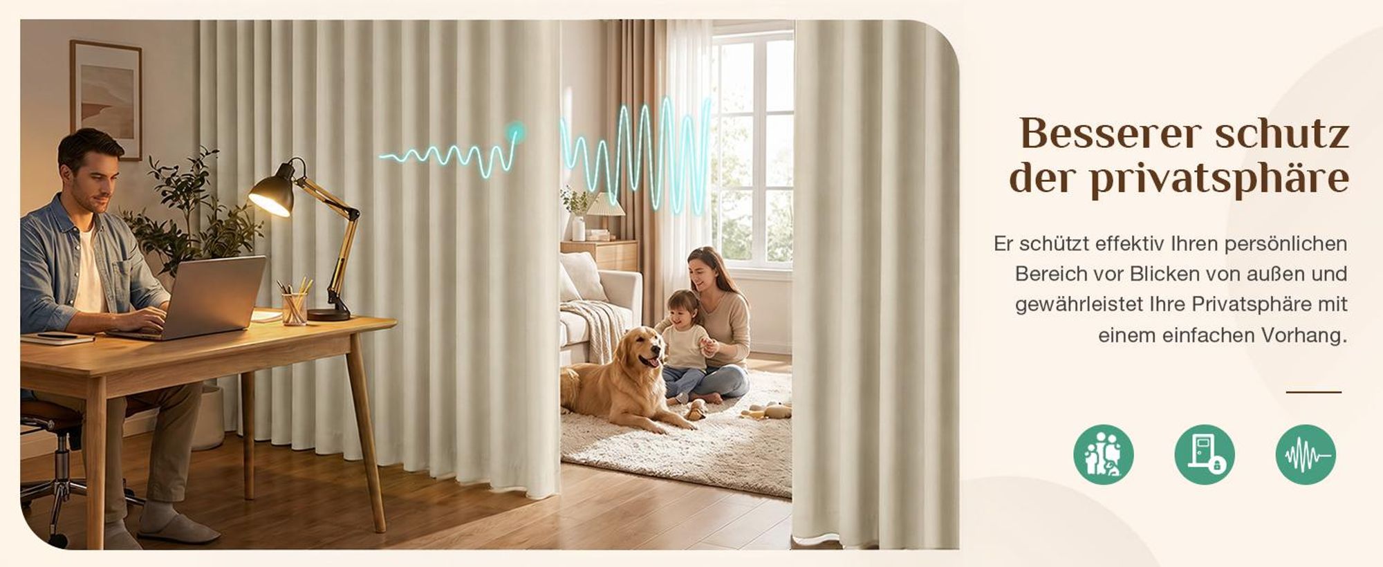 Extra Breite Vorhang Blickdicht Raumteiler mit Schiene Gardinen Vorhänge Türvorhang für Wohnzimmer Schlafzimmer, B254xH244cm, Beige