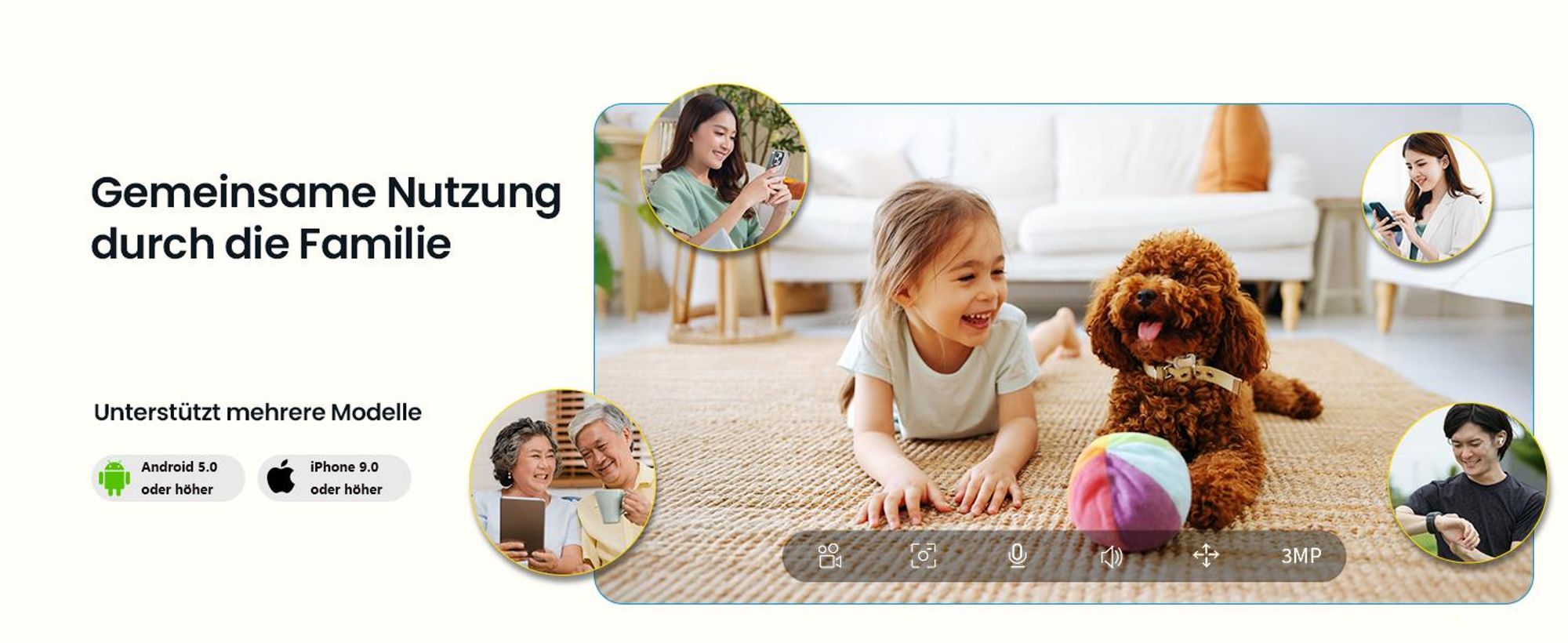 Überwachungskamera Innen, 2K Kamera Überwachung Innen, 360° WLAN Kamera Indoor, Zwei-Wege-Audio, 15M Nachtsicht, PIR Bewegungserkennung, Auto Tracking